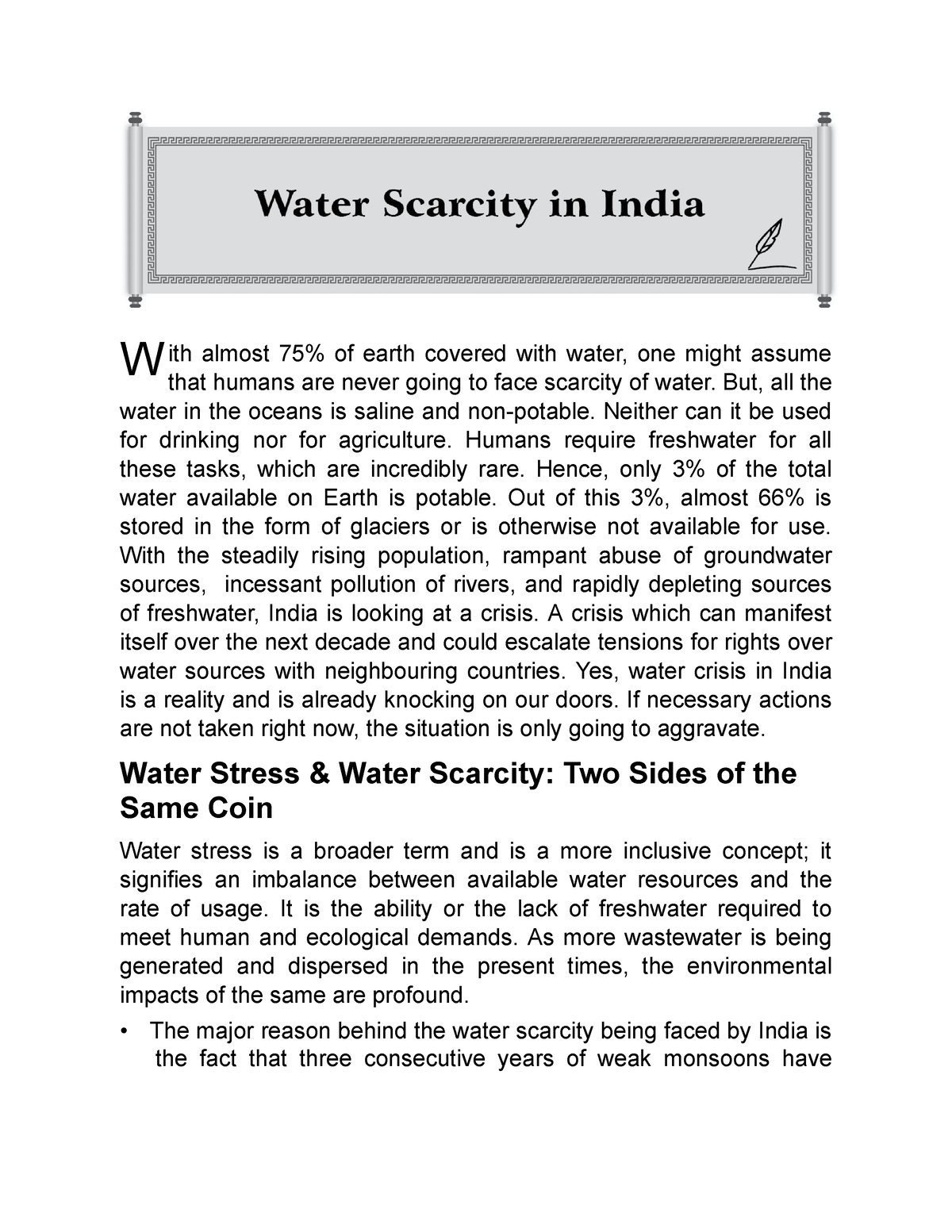 essay for scarcity of water