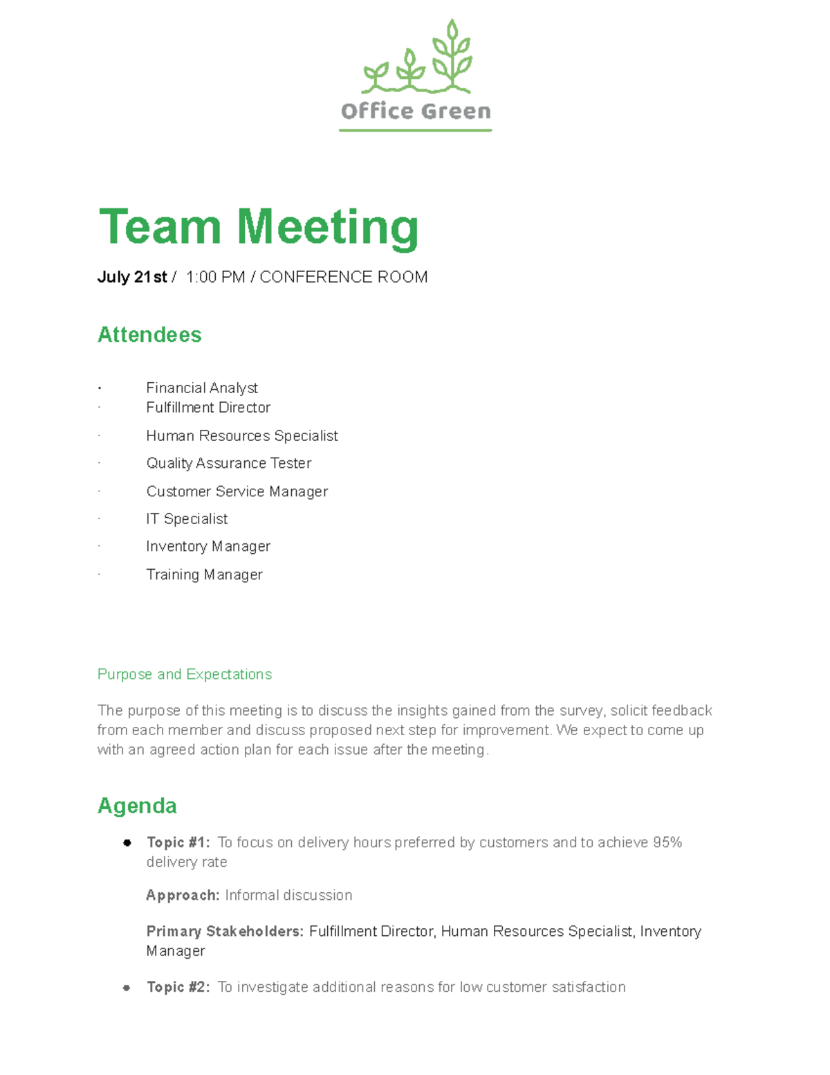 Activity Template Meeting agenda - Team Meeting July 21st / 1:00 PM ...