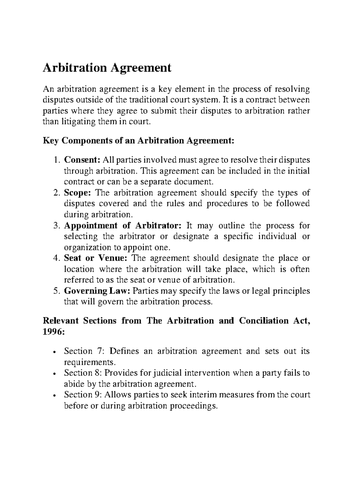 ADR Internals - Arbitration Agreement An arbitration agreement is a key ...