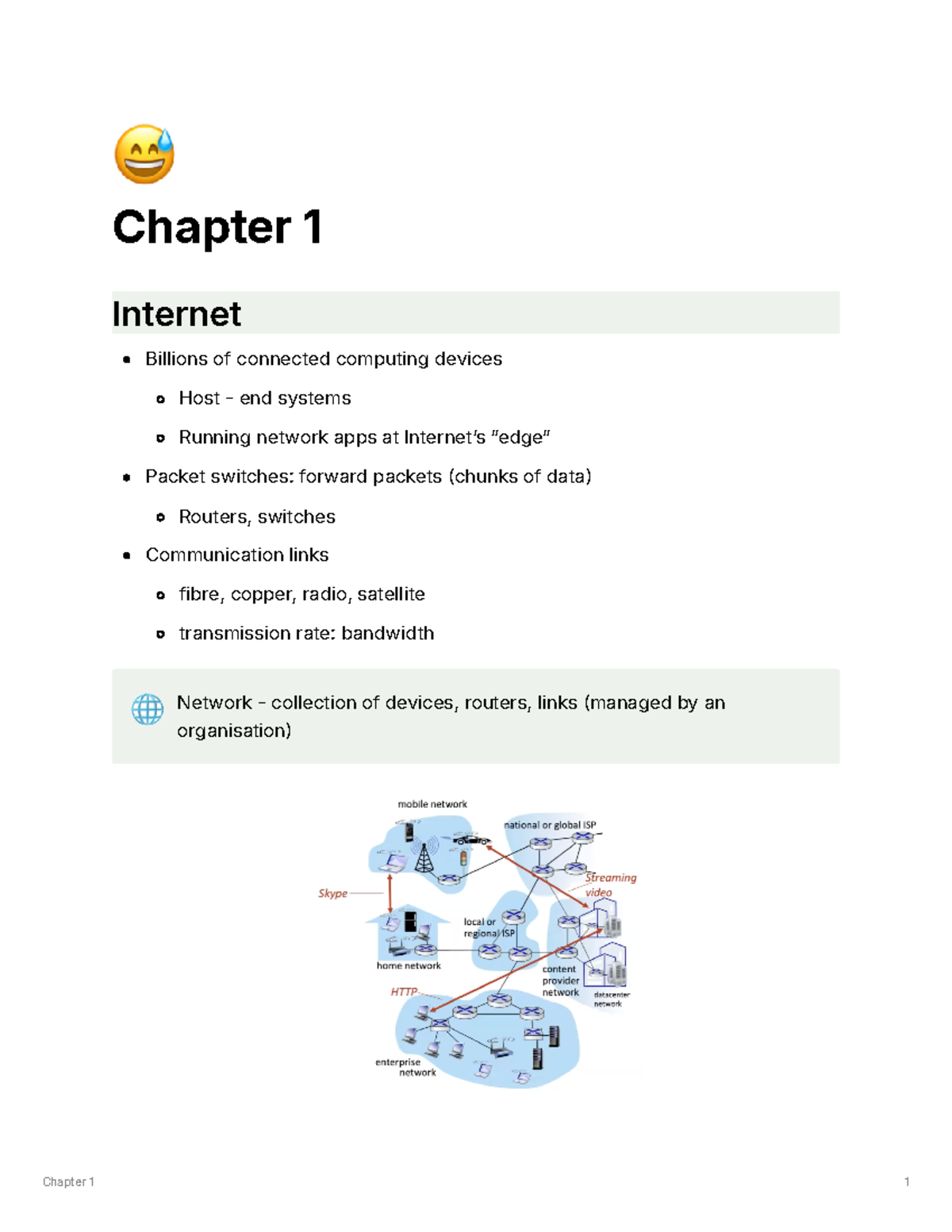Chapter 1 notes - 😅 Chapter 1 Internet Billions of connected computing ...