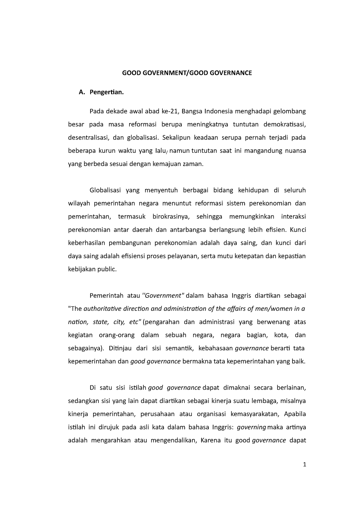 essay tentang good governance