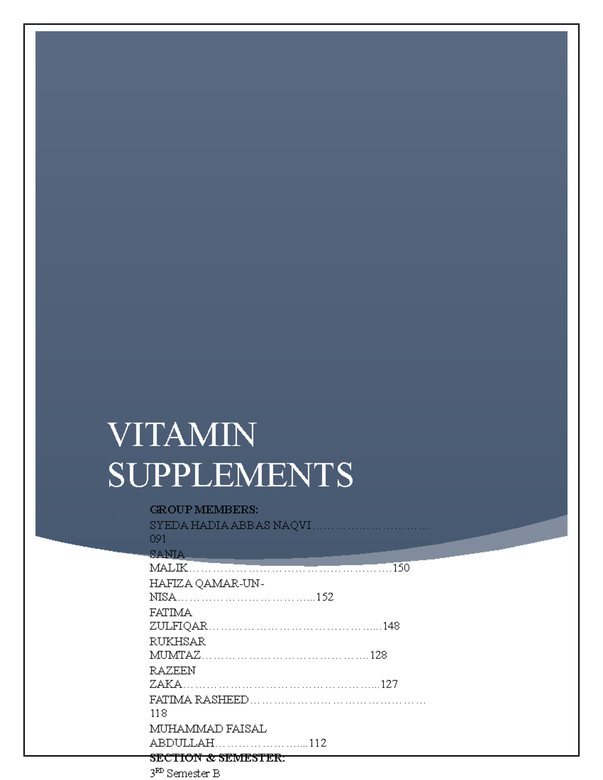 assignment on vitamins