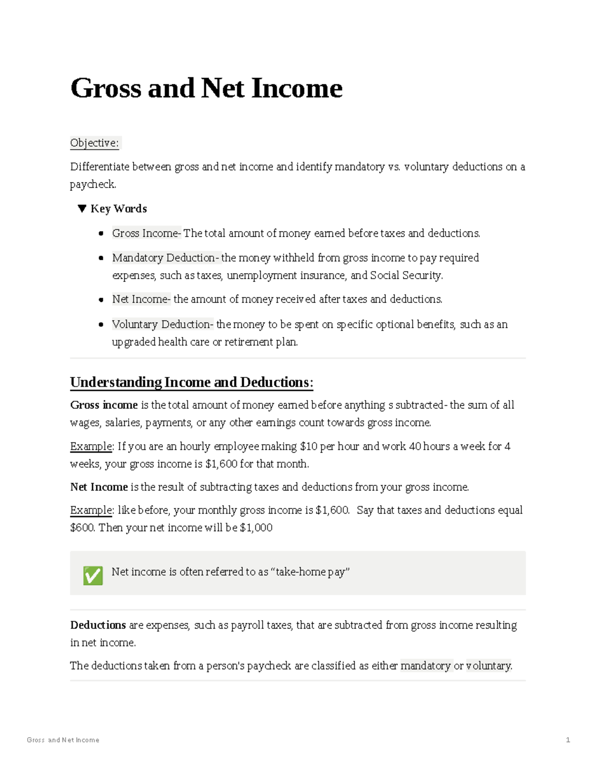 Gross vs. Net Gross and Net 1 Gross and Net