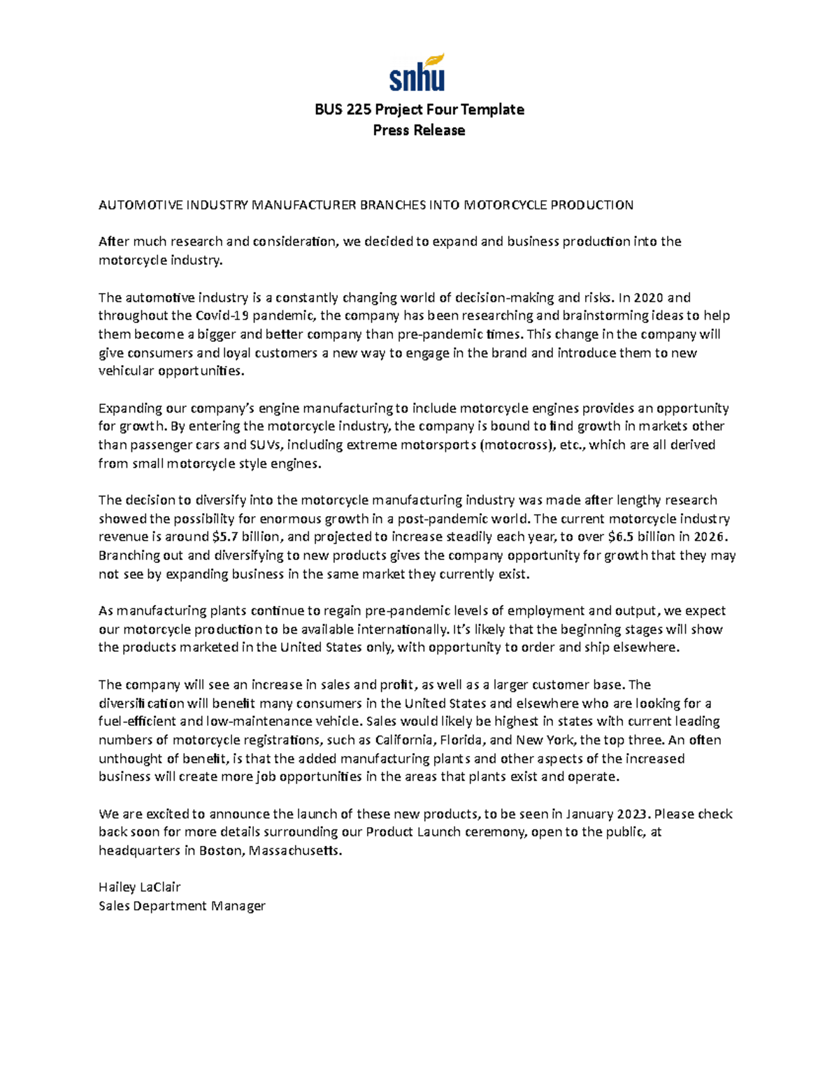 Bus 225 Project Four Template Bus 225 Project Four Template Press