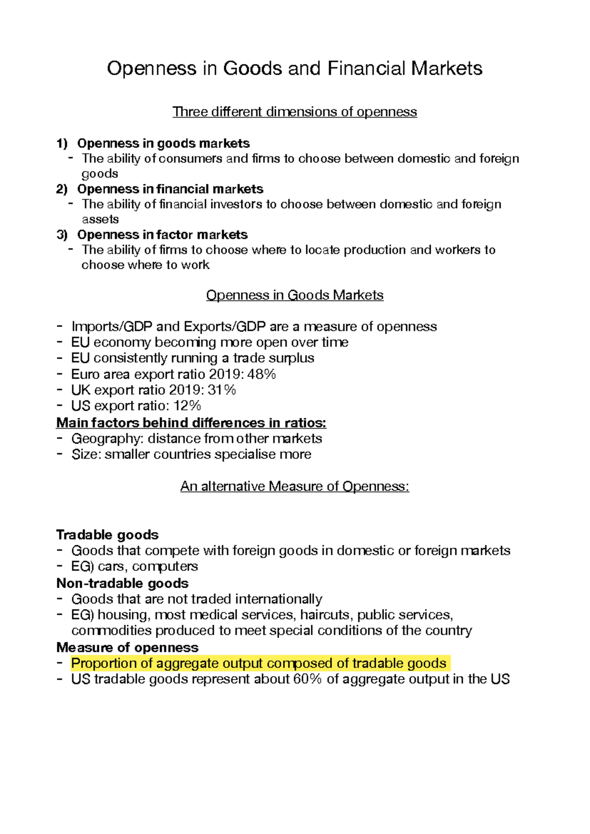 Lecture 1 - notes - Openness in Goods and Financial Markets Three ...