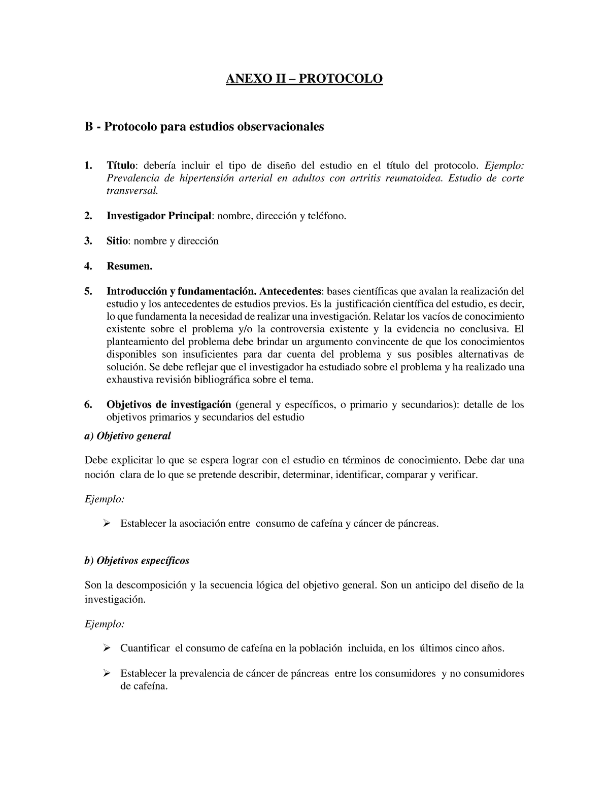 Anexo II Protocolo Para Estudios Observacionales - ANEXO II – PROTOCOLO ...