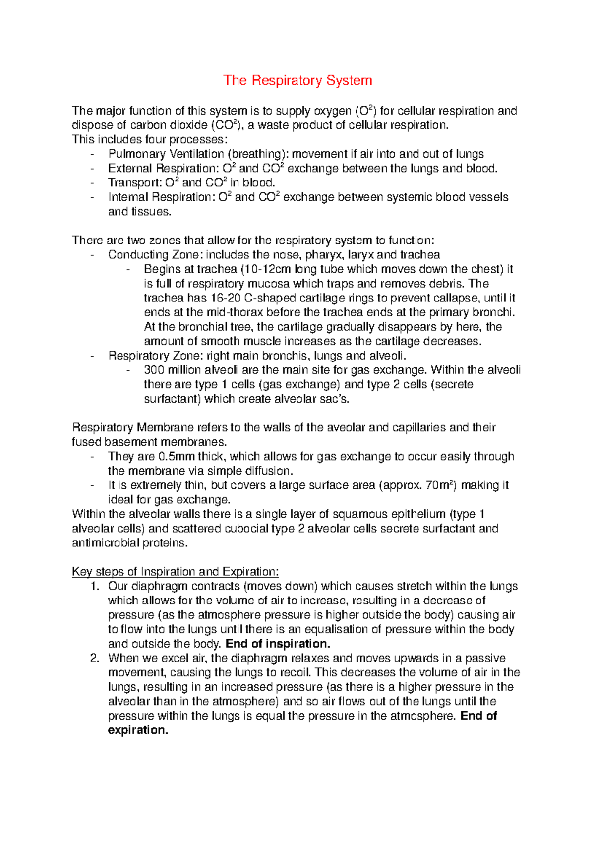 HBA *Respiratory - Acid Base* Notes - The Respiratory System The major ...