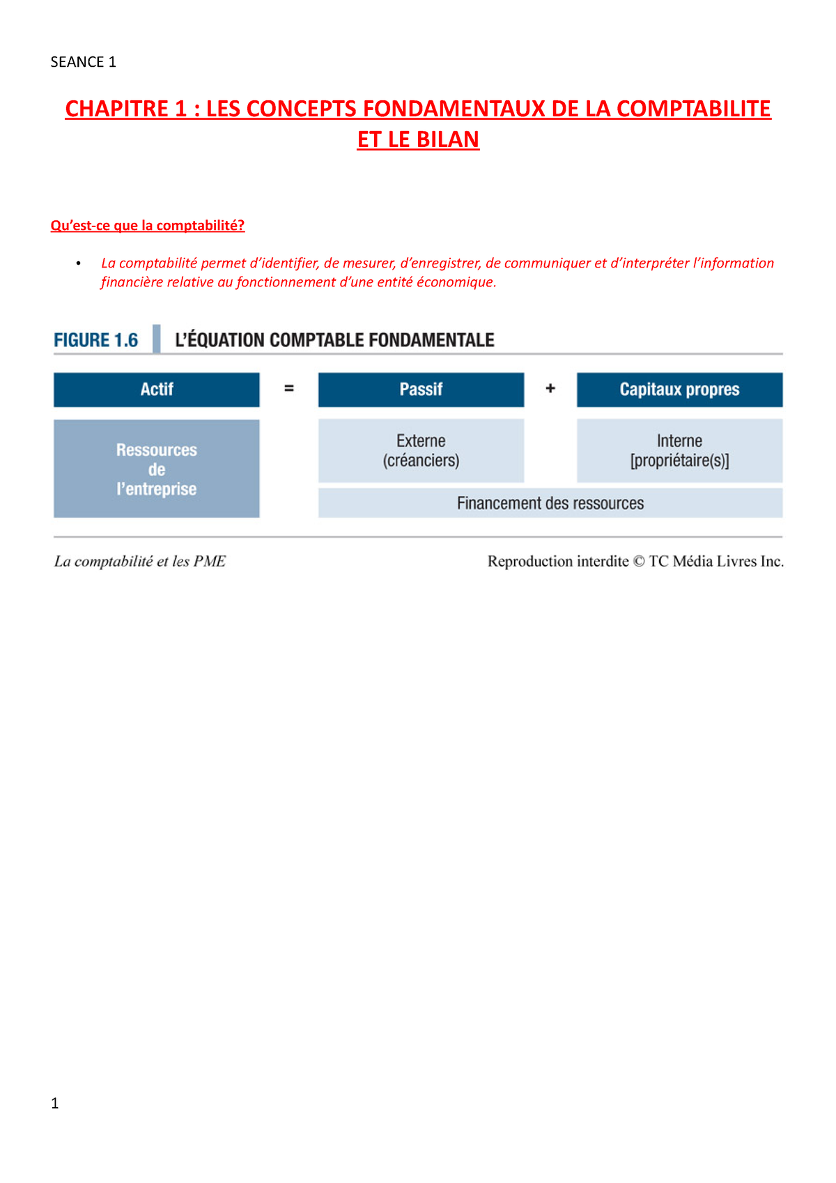 Seance 1 - Fiche - Comptabilité - SEANCE 1 CHAPITRE 1 : LES CONCEPTS ...