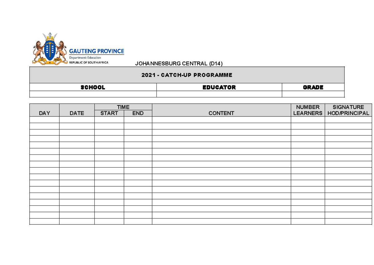 Catch Program Monitoring Tool - ENG1501 - JOHANNESBURG CENTRAL (D14 ...