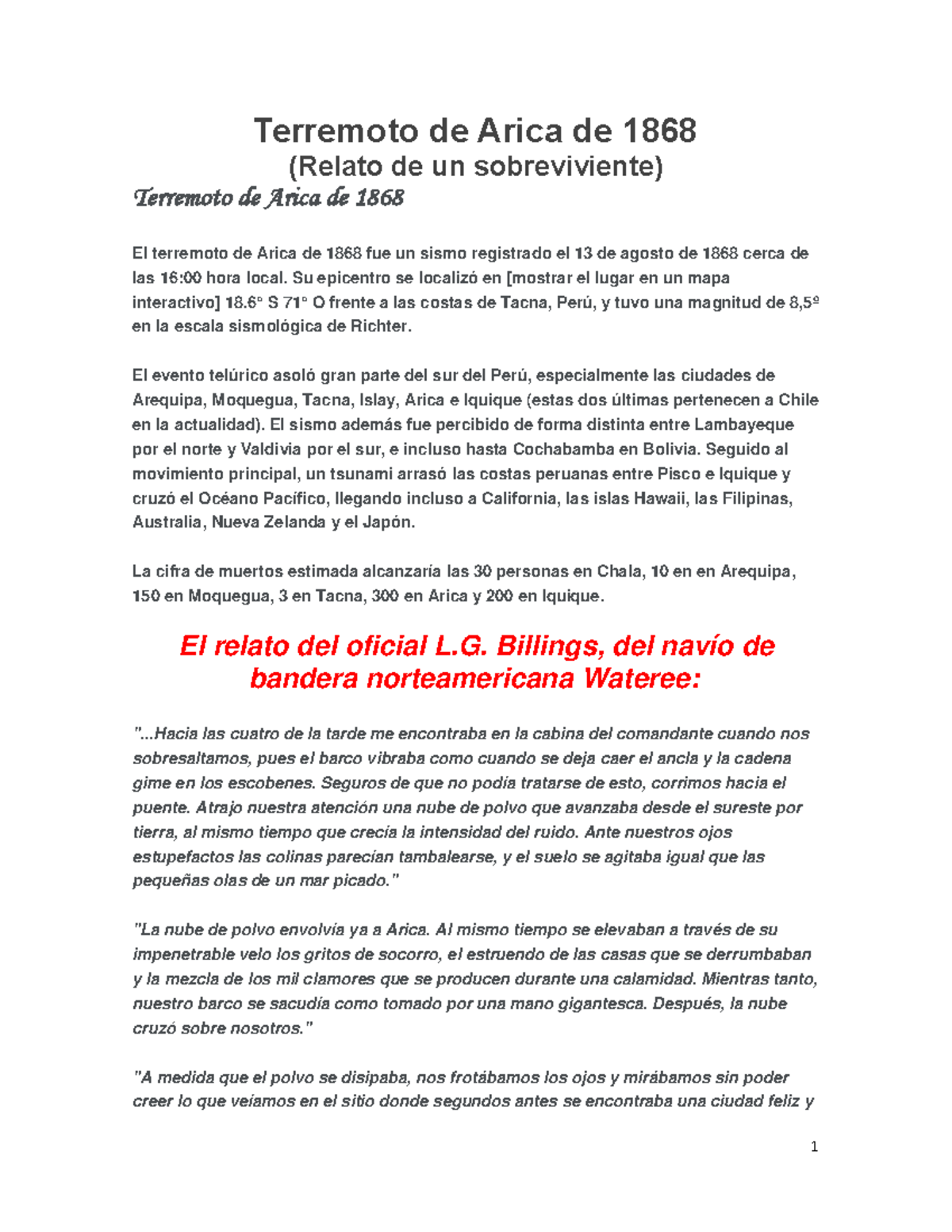 Terremoto de Arica de 1868 Terremoto de Arica de 1868 (Relato de un