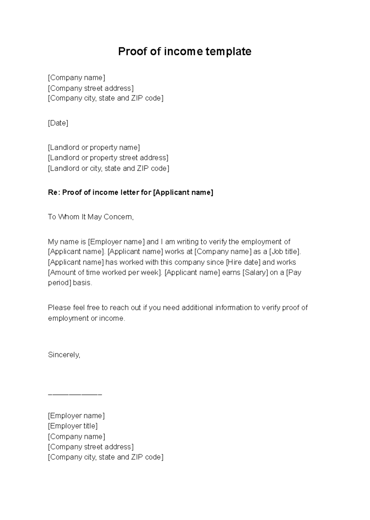 Proof of Income for Apartment - Proof of income template [Company name ...