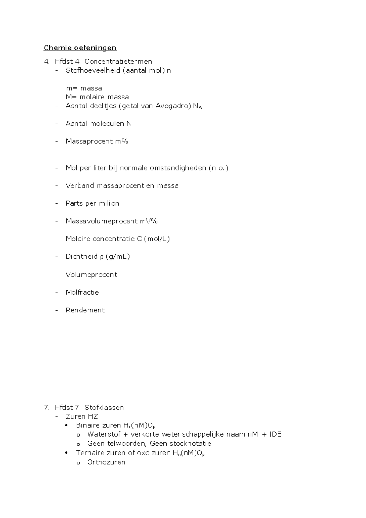 Chemie Oefeningen Chemie Oefeningen Hfdst 4 Concentratietermen
