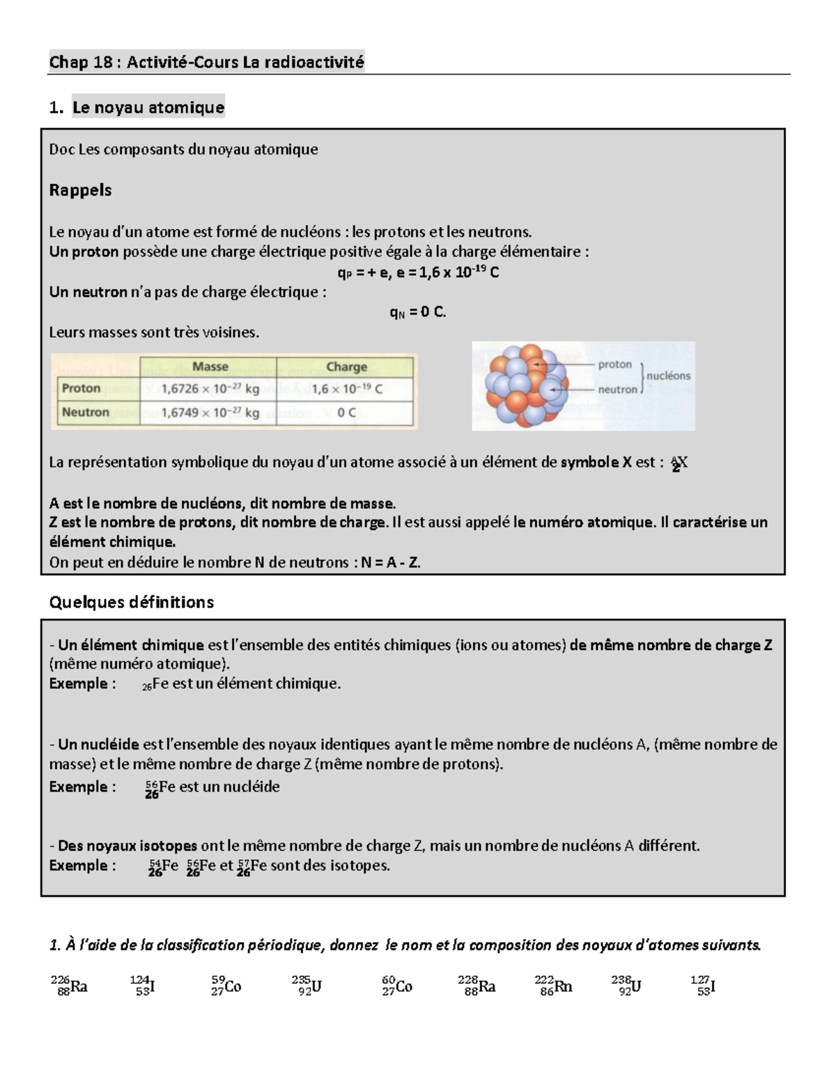 Cours 18 radioactivite - I Co Chap 18 : Activité-Cours La radioactivité ...