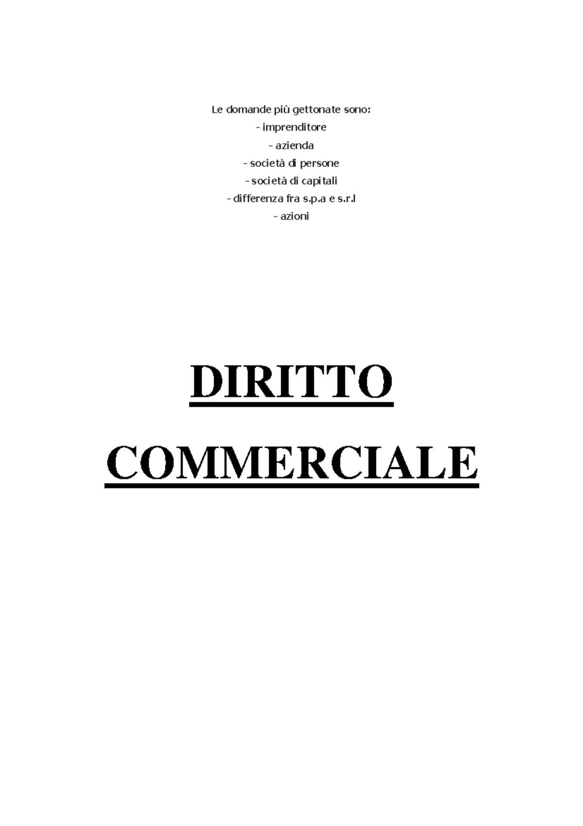 Diritto Commerciale - Le domande più gettonate sono: - imprenditore ...