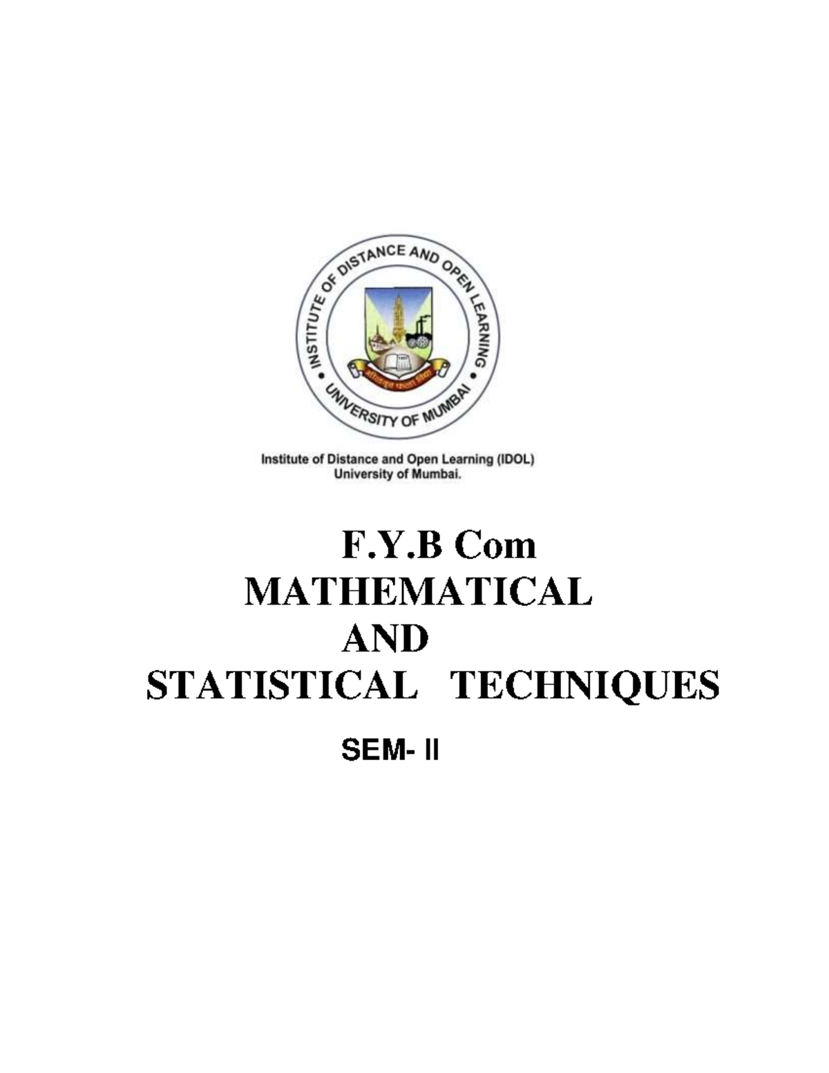 Mathematical And Statistical Technique Sem II - F.Y Com MATHEMATICAL ...