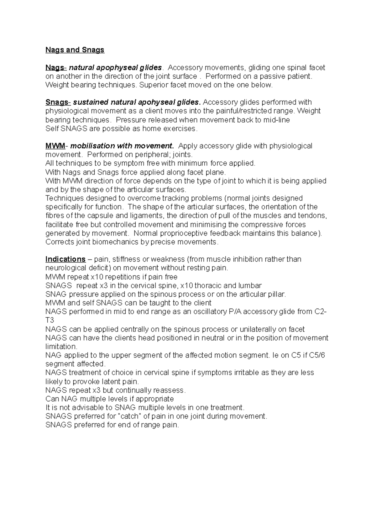 Nags and Snags lecture Nags and Snags Nags natural apophyseal