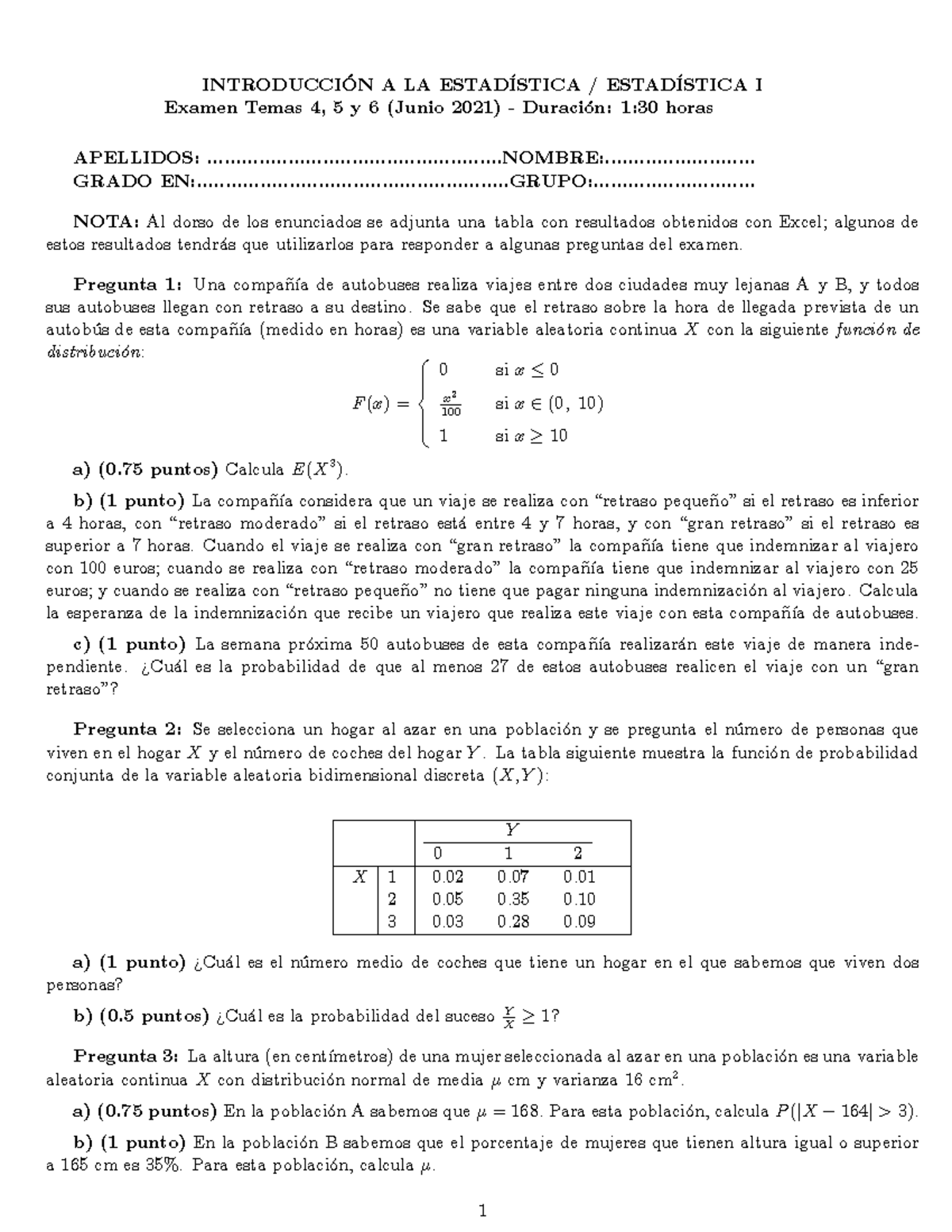 Intro Estad Junio 21 B - INTRODUCCI”N A LA ESTADÕSTICA / ESTADÕSTICA I ...