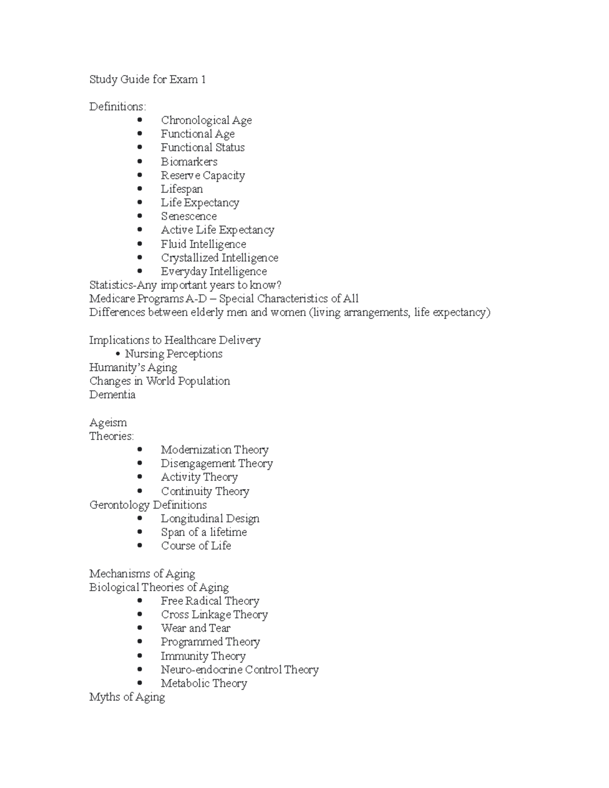 Study Guide 1 - Info - Study Guide for Exam 1 Definitions ...