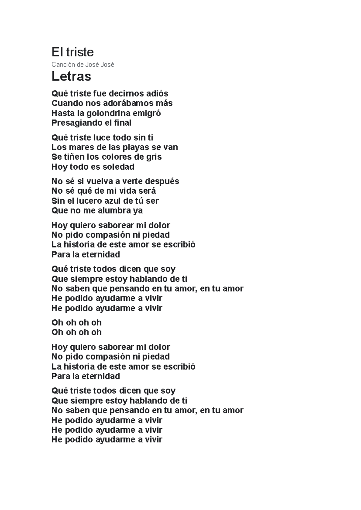 El triste El triste Canción de José José Letras Qué triste fue