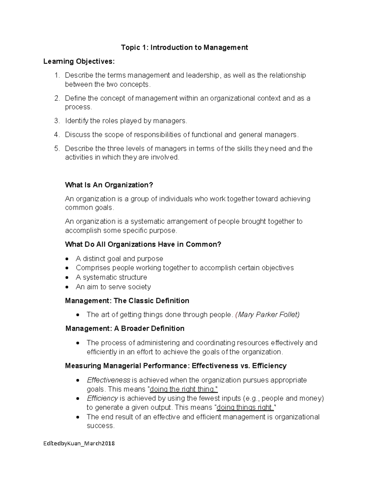 Topic 1 MGT162 - Lecture Notes 1 Just Note - Topic 1: Introduction To ...