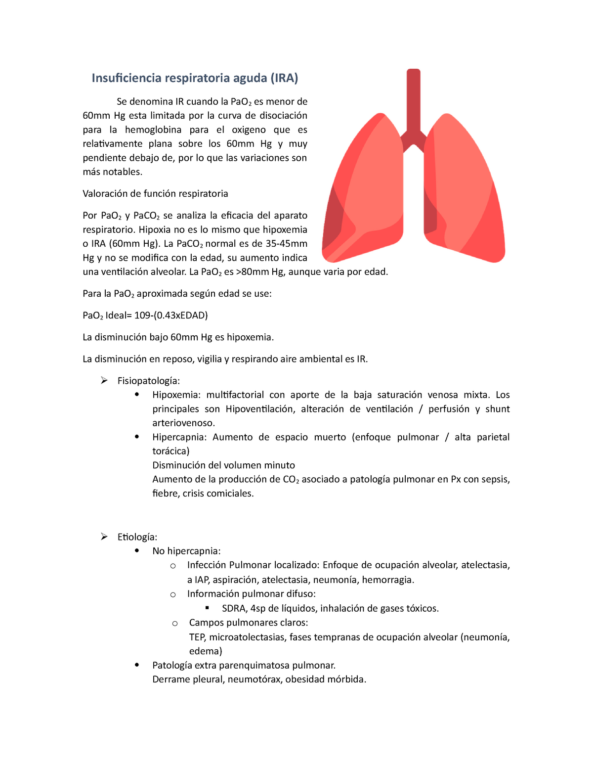 Insuficiencia respiratoria aguda de respiratoria Por PaO2 y PaCO2 se