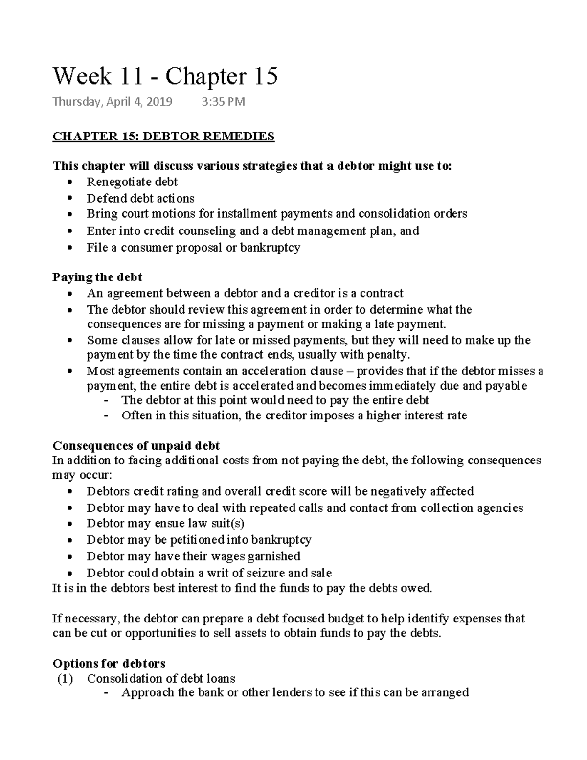 Week 11 - Chapter 15 - Lecture notes - Week 11 - Chapter 15 Thursday ...