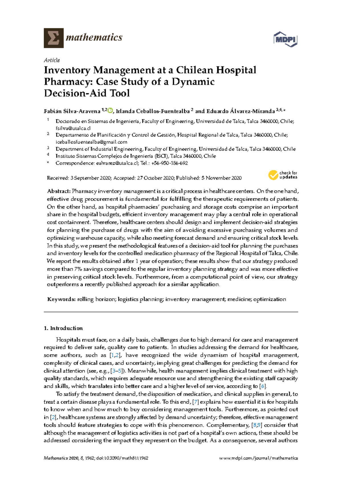 Inventory management at a chilean hospital pharmacy Case study of a ...