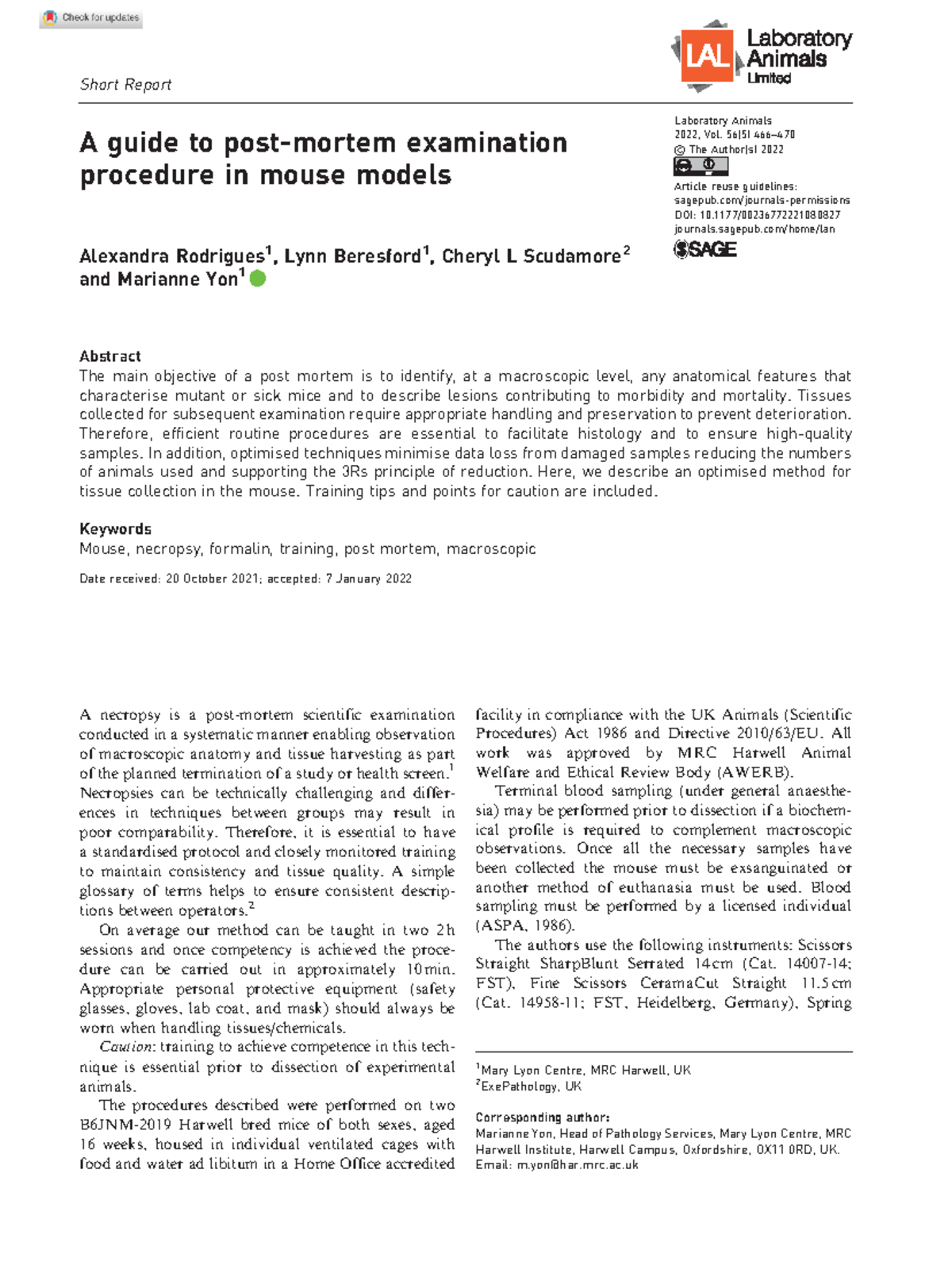 A Guide To Post Mortem Examination Procedure In Mouse Models - Short ...