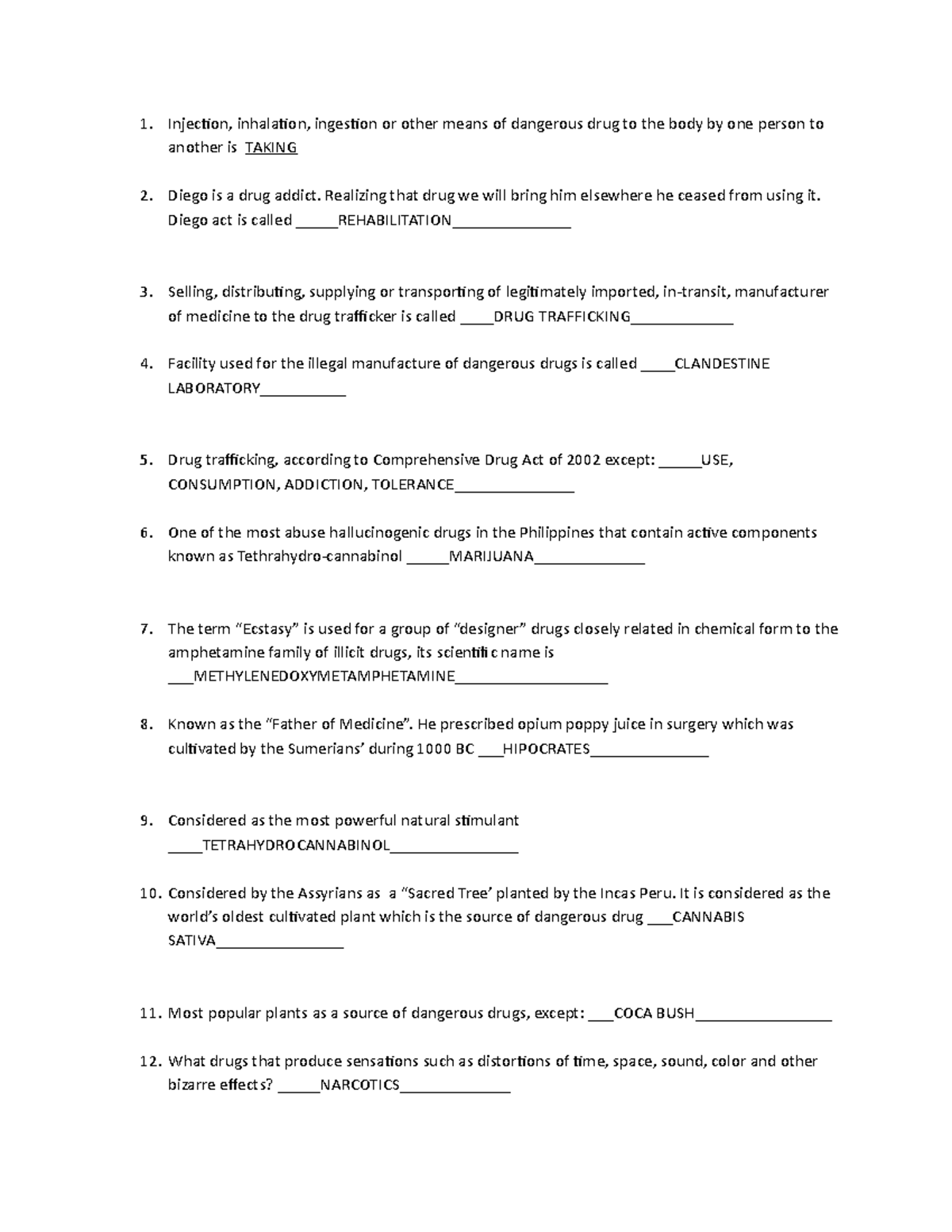 CDI Drugs Questioner - NONE - Injection, inhalation, ingestion or other ...