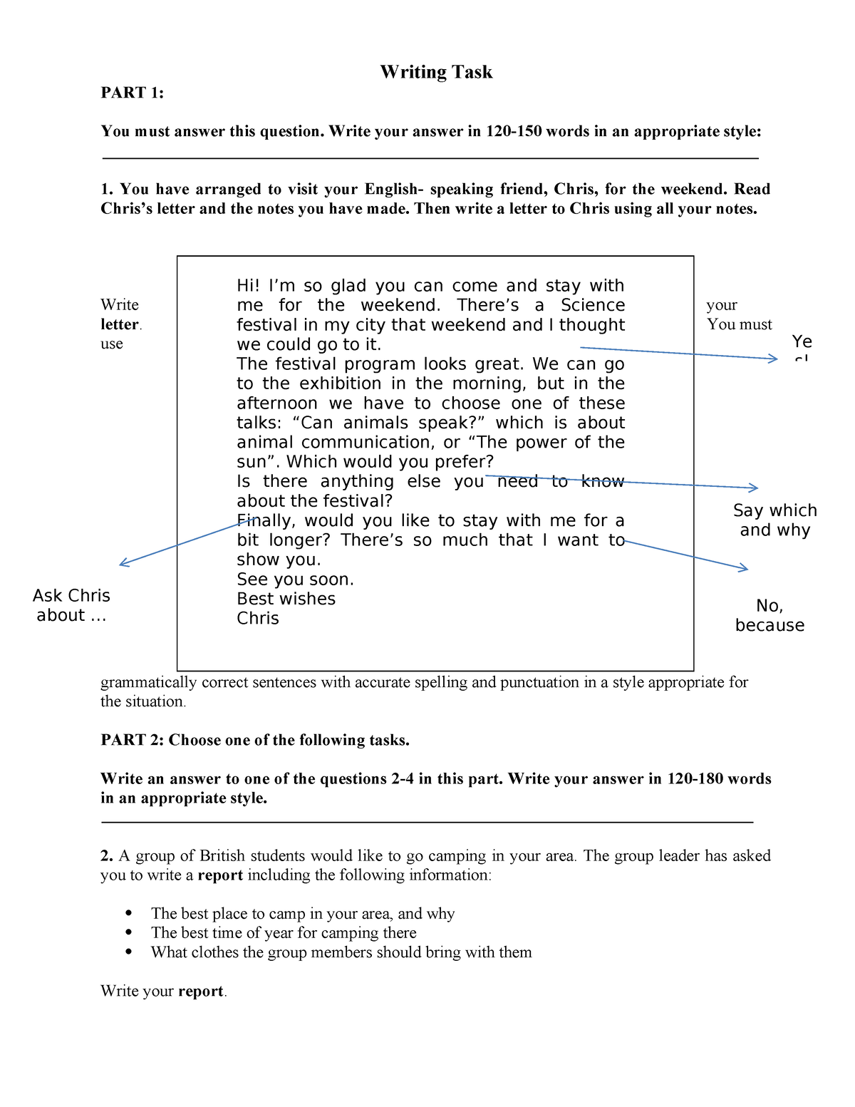 Đề writing B2.4 - Writing Task PART 1: You must answer this question ...