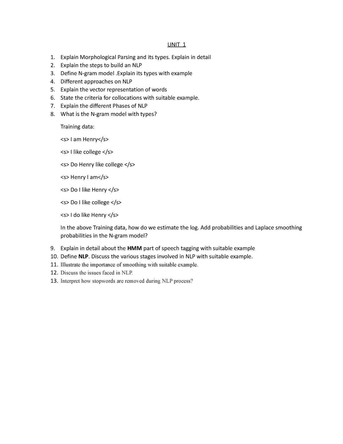 NLP unit 1 question bank - UNIT 1 Explain Morphological Parsing and its ...