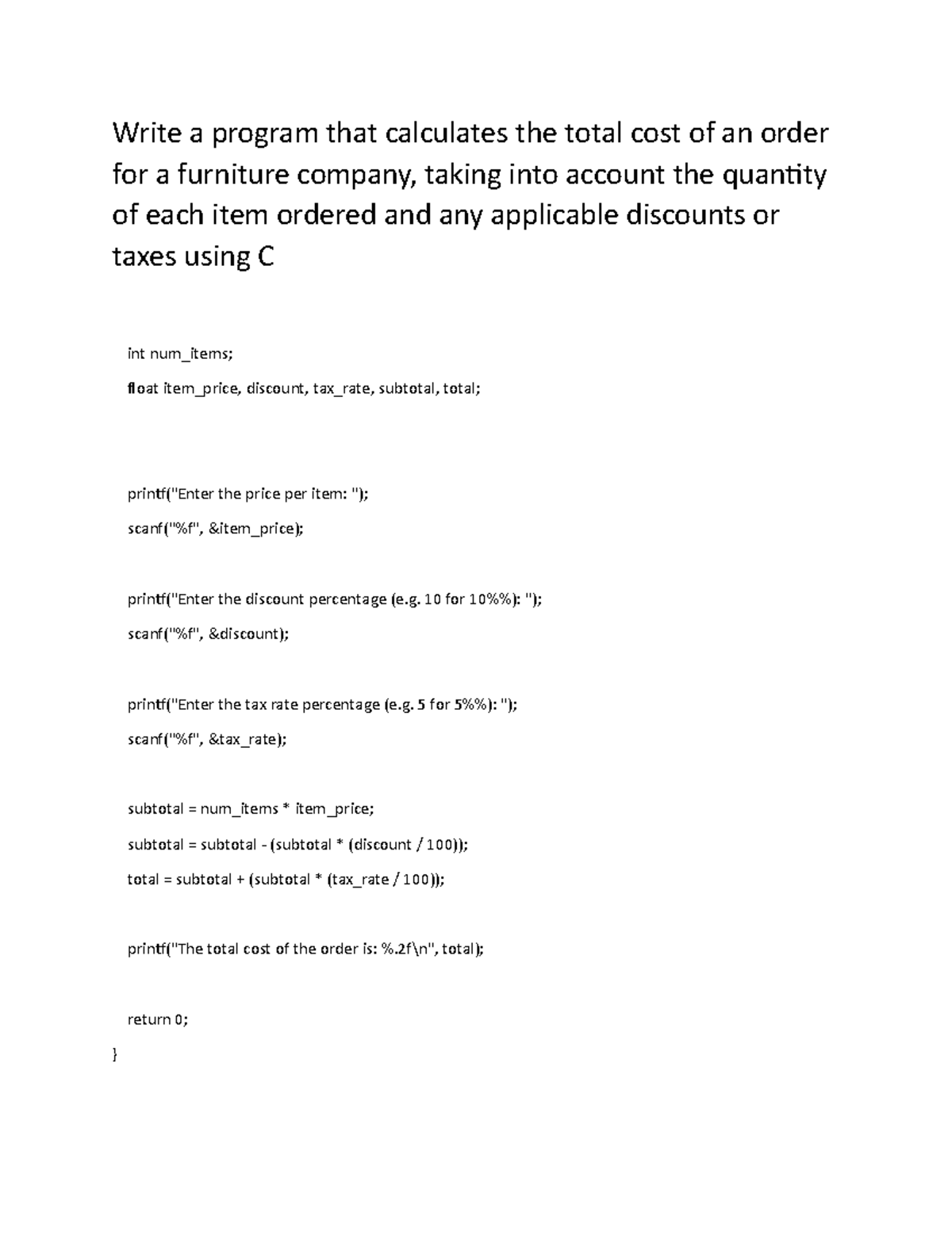 Comp6080-total cost-C - Write a program that calculates the total cost ...