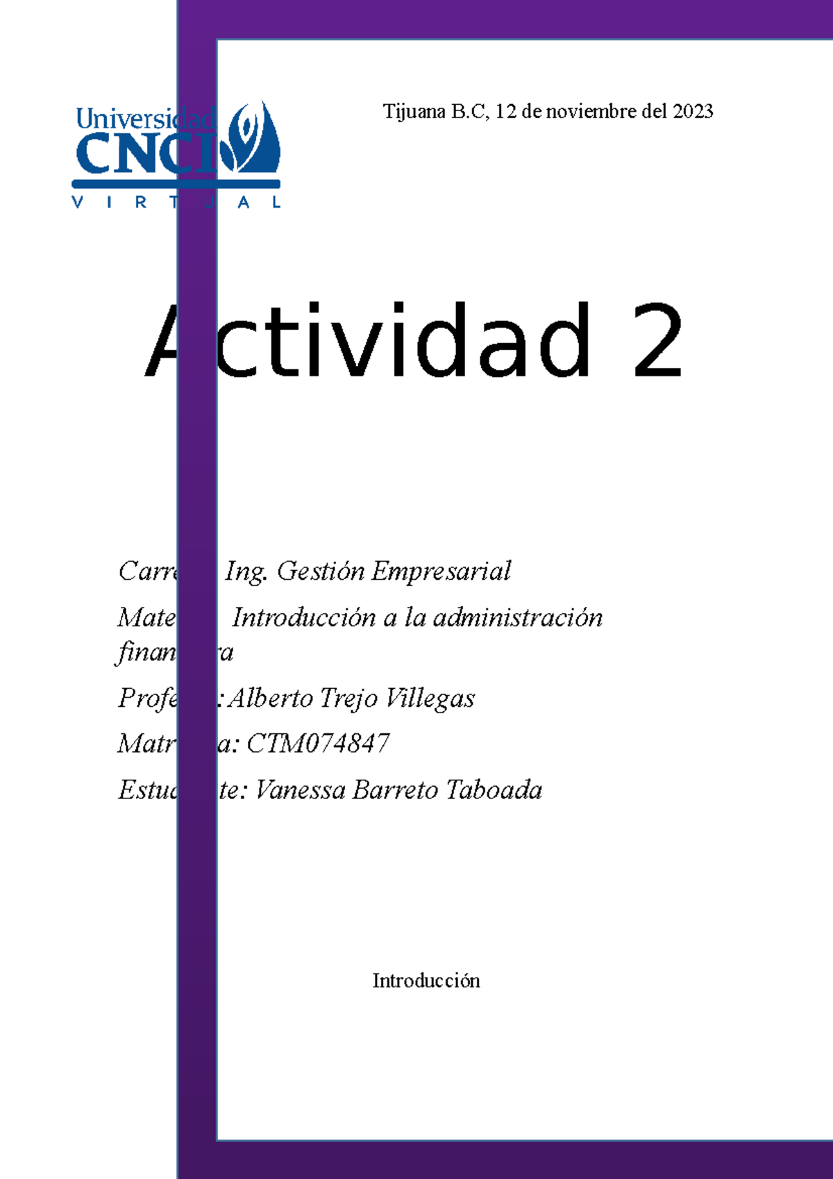 Introducción A La Administración Financiera Actividad 2 - Tijuana B, 12 ...