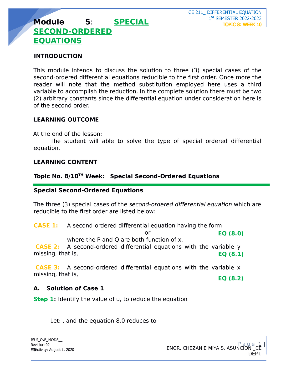 Module 5 Topic 8 Week10 Differential Equation - Module 5 : SPECIAL ...