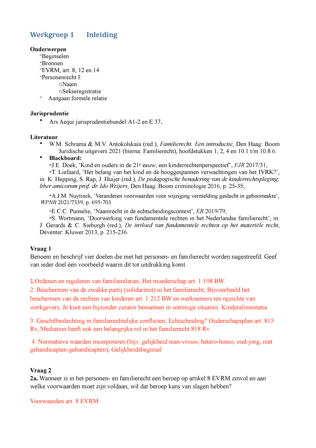 Personen- En Familierecht Werkgroepen Week 1 T/m 7 - Werkgroep 1 ...