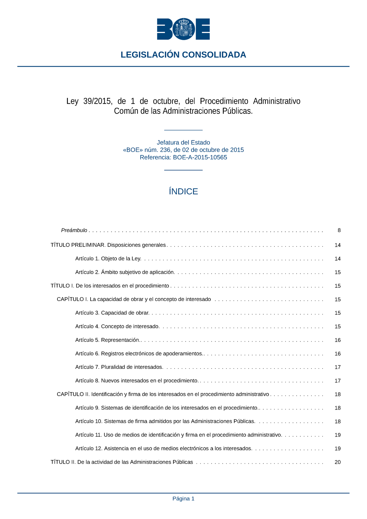 Ley 39 2015 , De 1 De Octubre, Del Procedimiento Administrativo Común ...