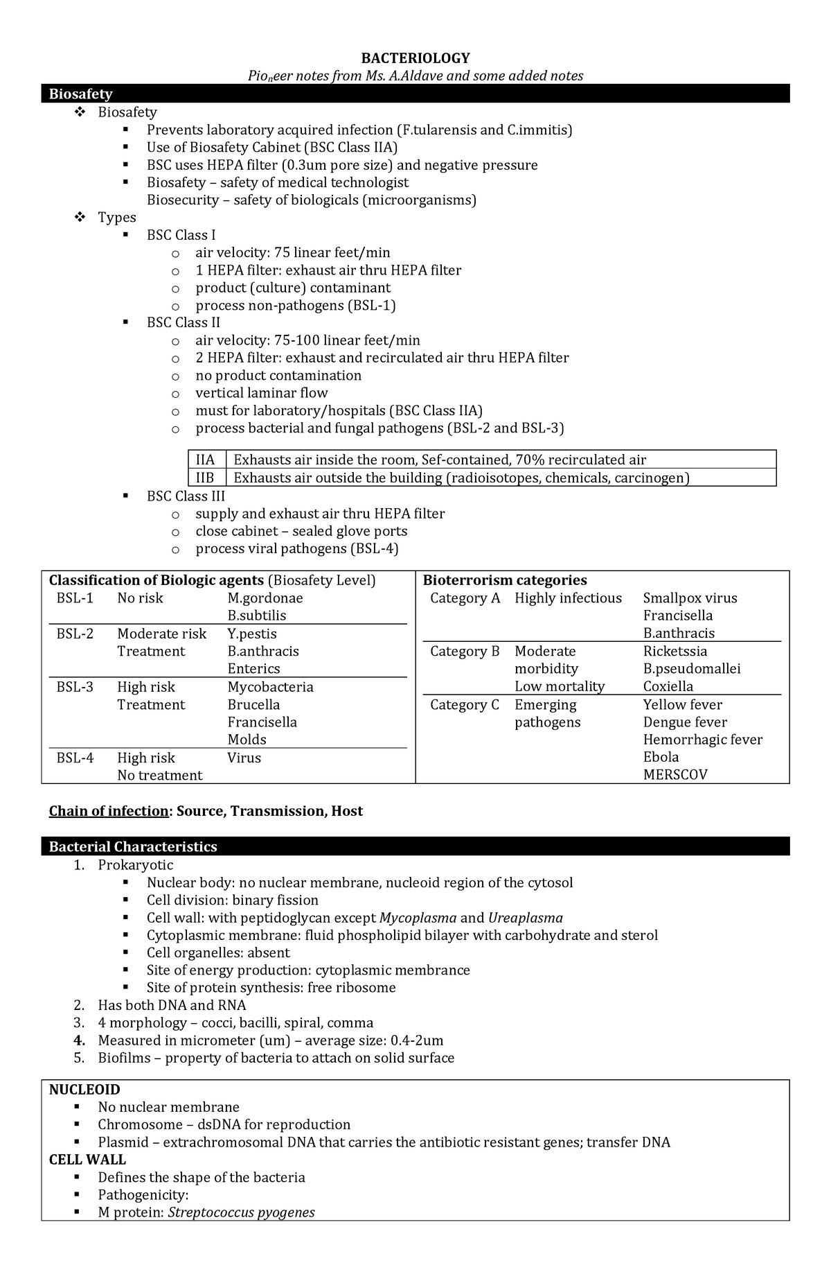 Bacteriology - xxx - BACTERIOLOGY Pioneer notes from Ms. A and some ...