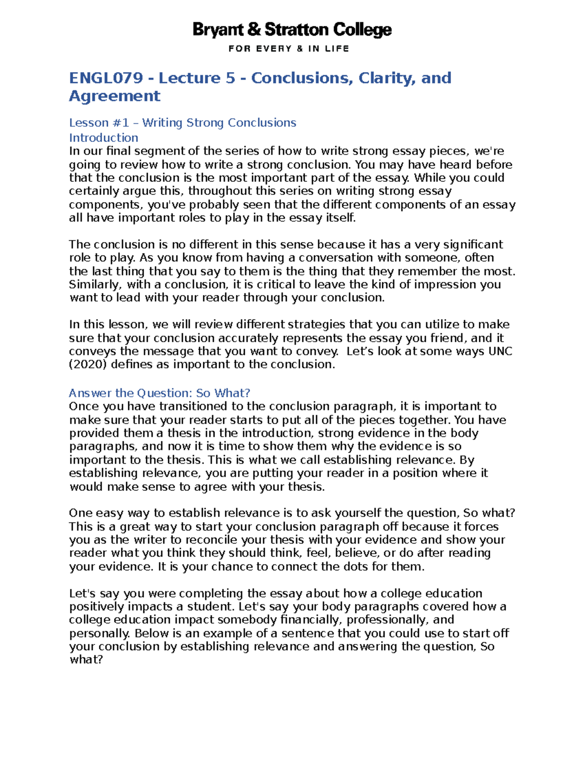 UTF-8''ENGL079 20- 20Lecture 205 20- 20Conclusions 2C 20Clarity 2C ...