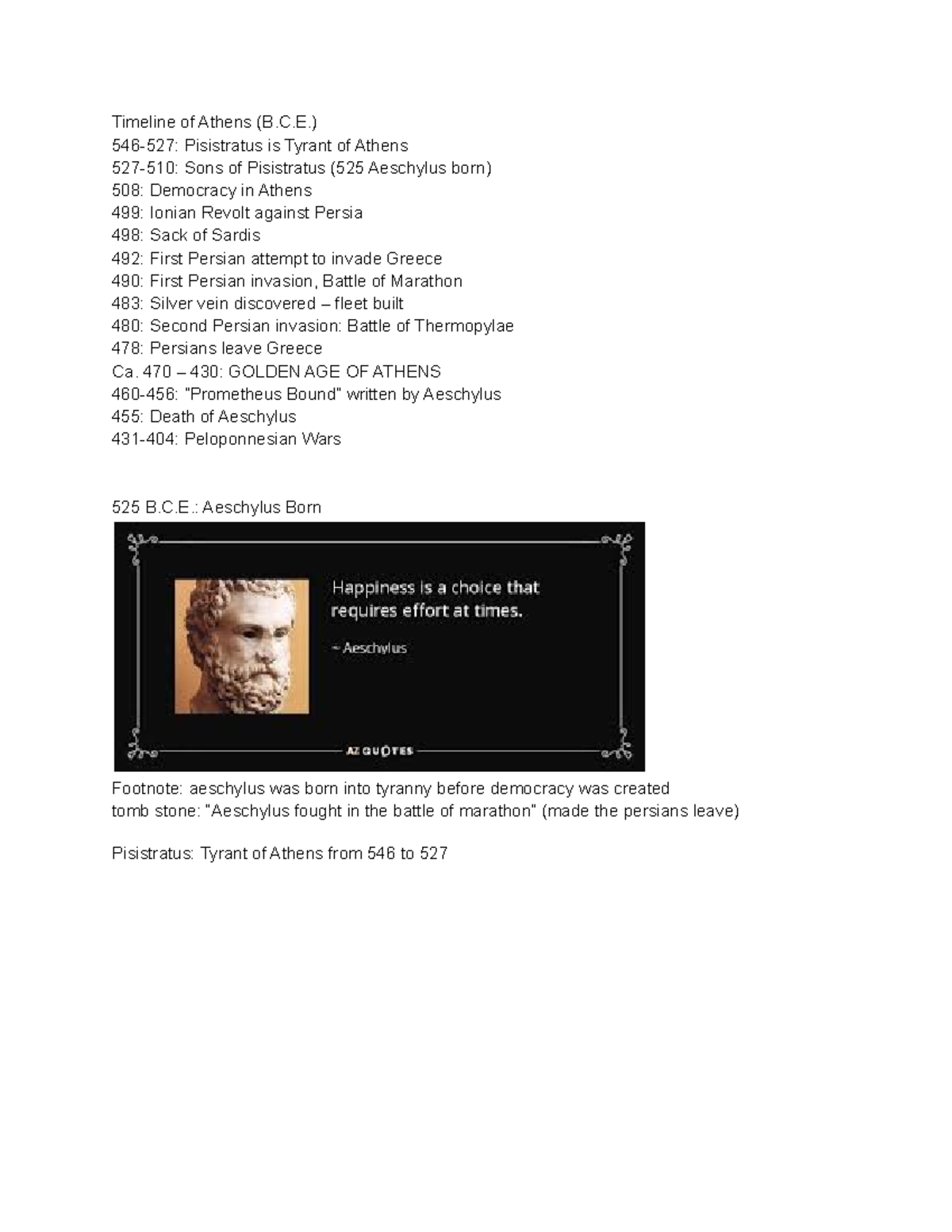 Timeline OF Aeschylus AND Athens - Timeline Of Athens (B.) 546-527 ...