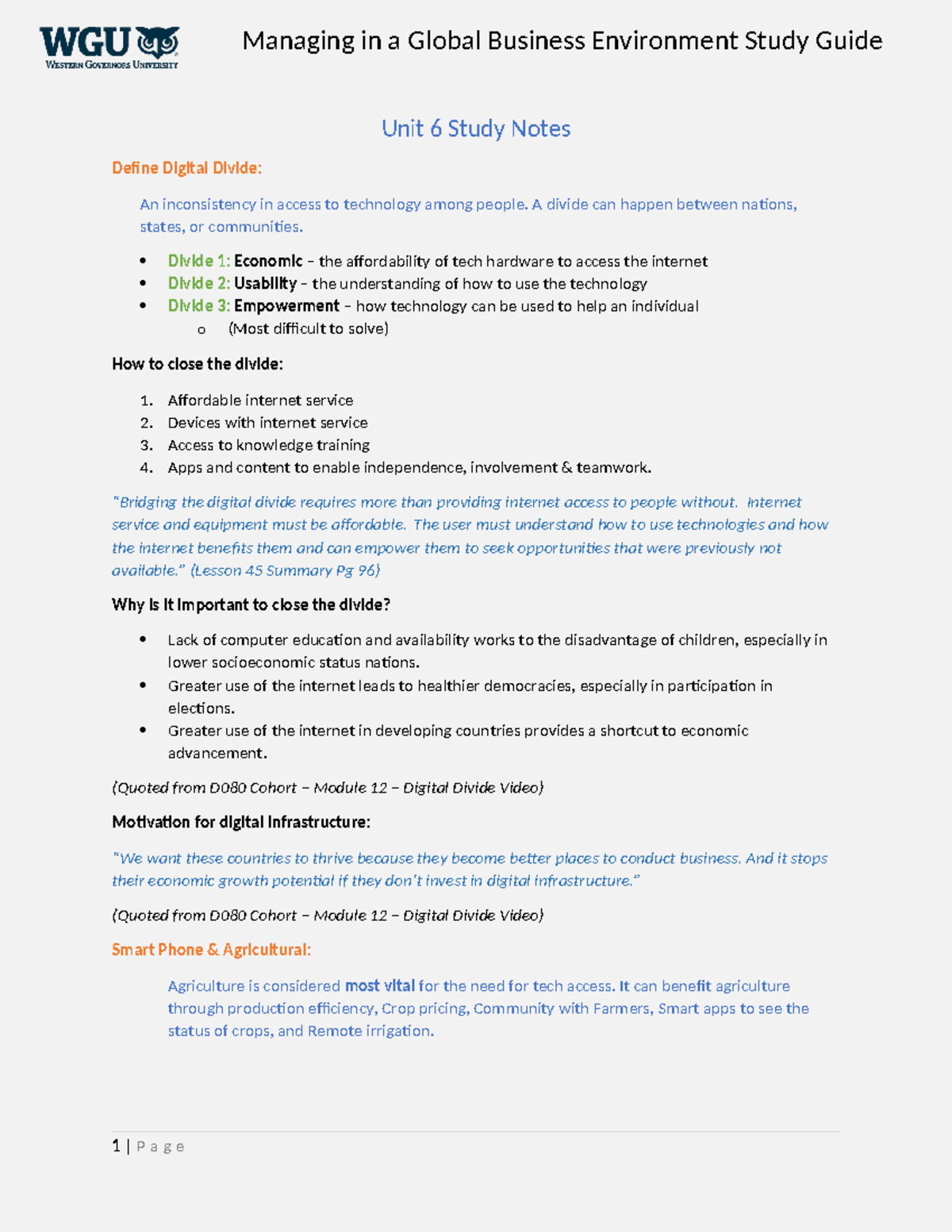 Global Business Study Notes - Unit 6 Study Notes Define Digital Divide ...