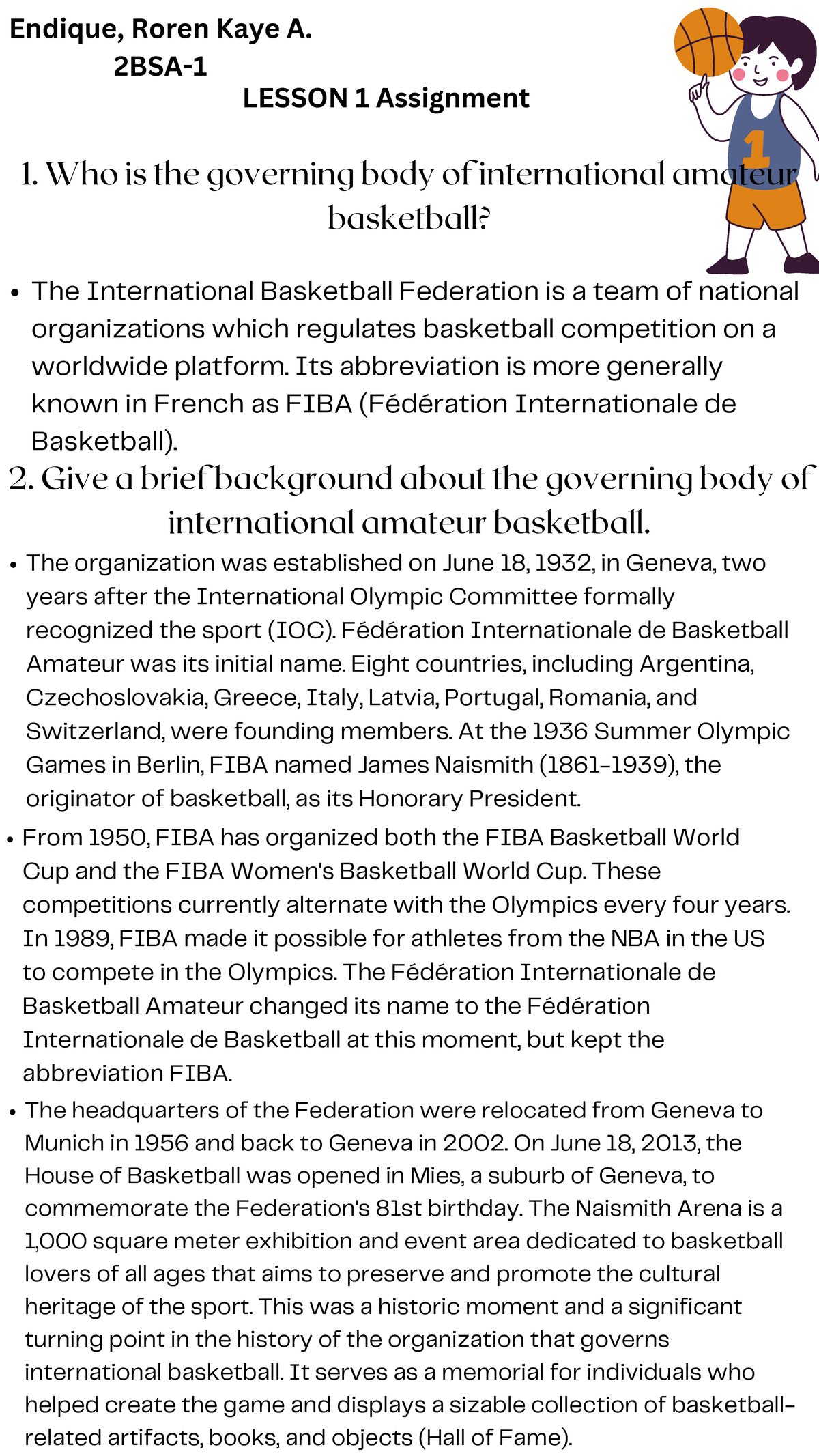 M1 Assignment sksk - 1. Who is the governing body of international ...