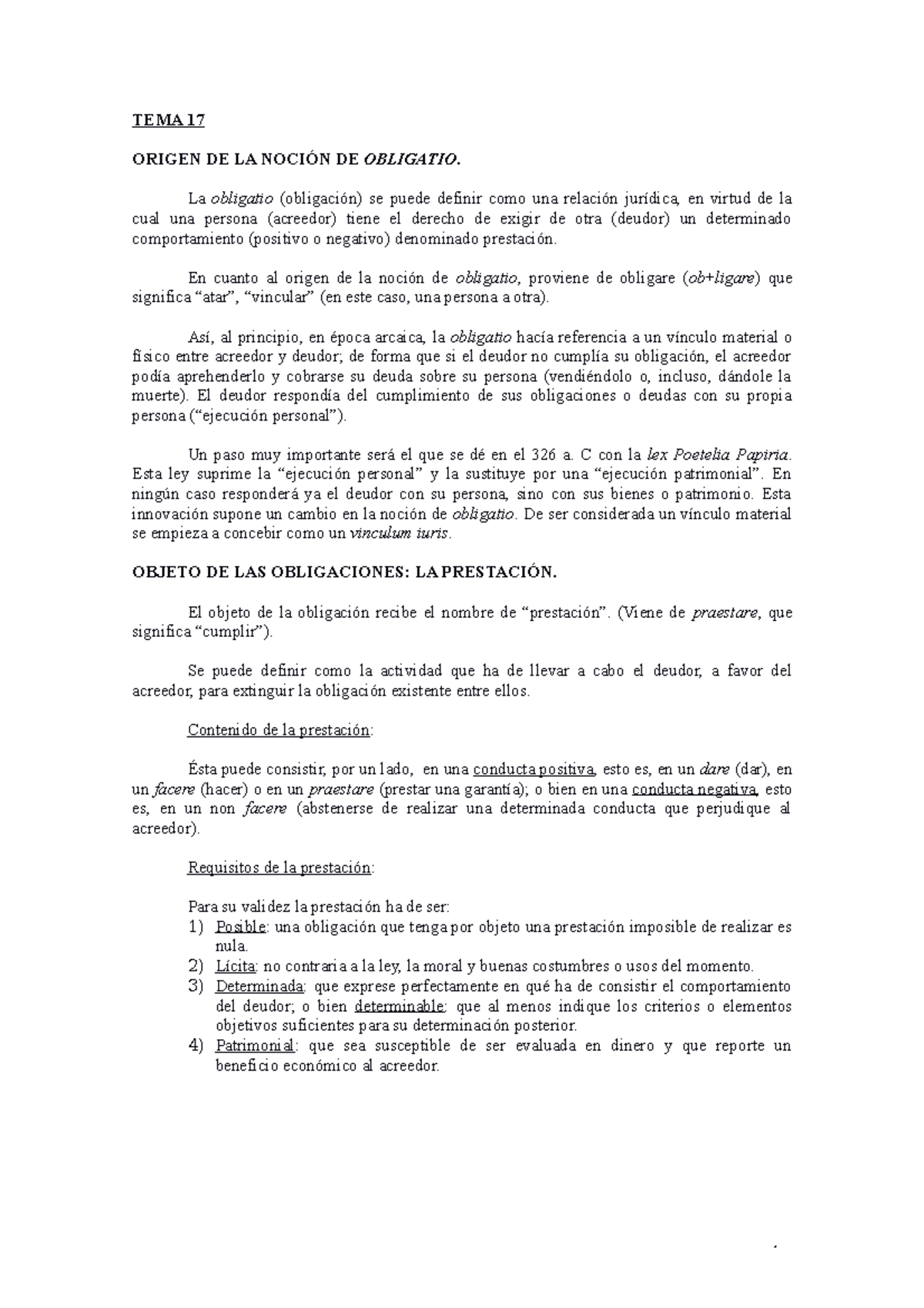 TEMA 17 Obligacion - pkpokpk - TEMA 17 ORIGEN DE LA NOCIÓN DE OBLIGATIO ...