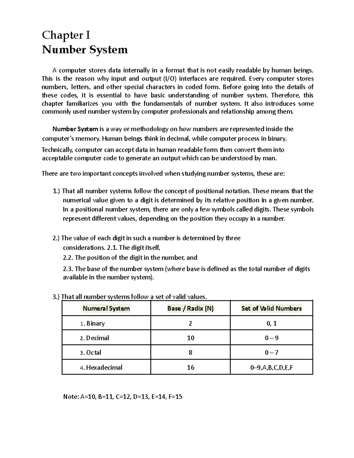 Lecture 1 Number System - Chapter I Number System A computer stores ...
