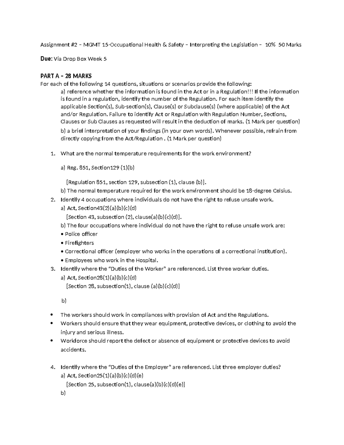Assignment 2 - nothing - Assignment #2 – MGMT 15-Occupational Health ...