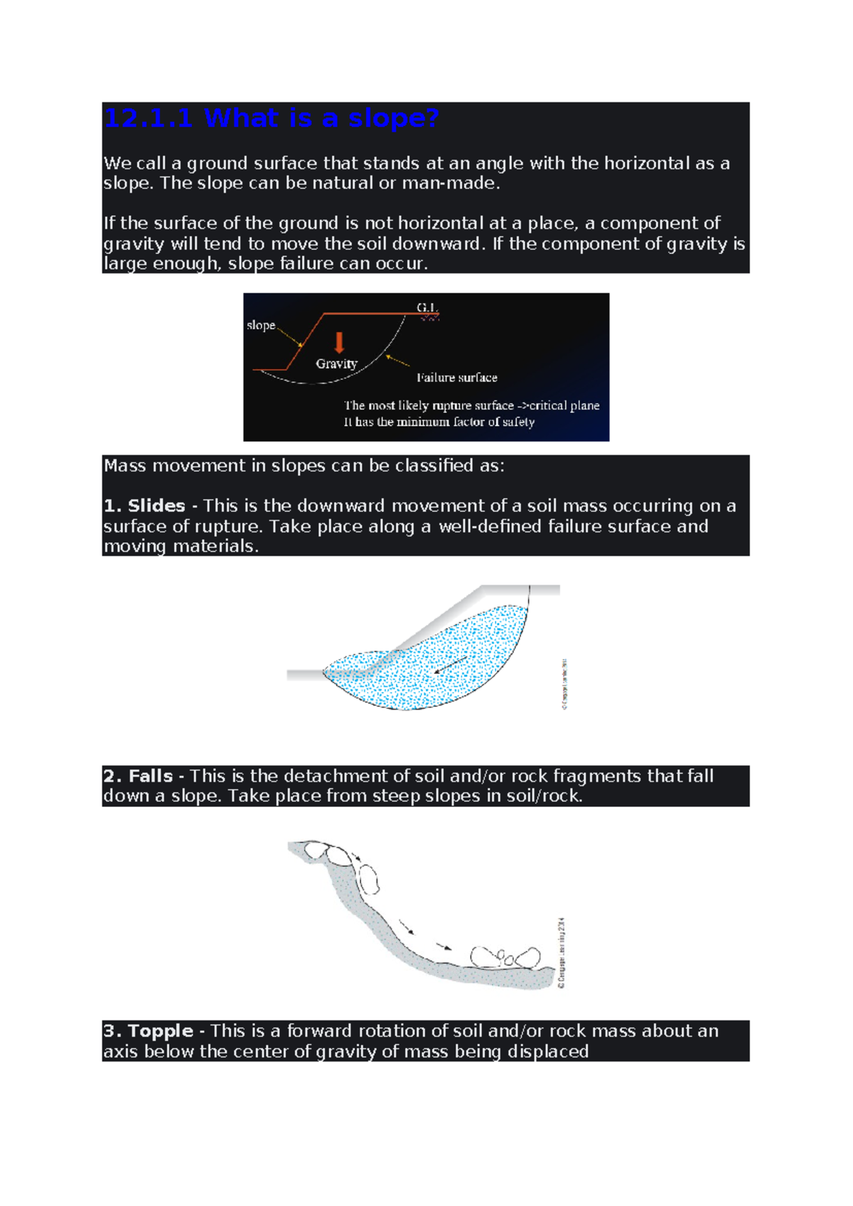 WEEK12 13 Slope Stability - 12.1 What is a slope? We call a ground ...