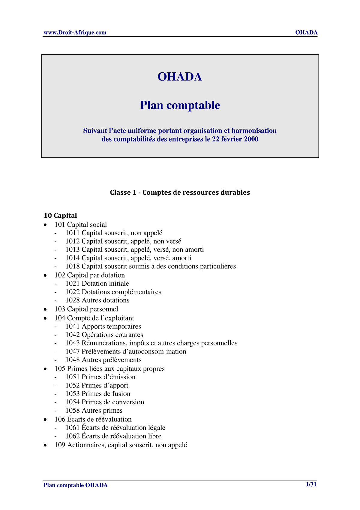 Plan Comptable Général 2021 (PCG,) - OHADA Plan Comptable Suivant L ...