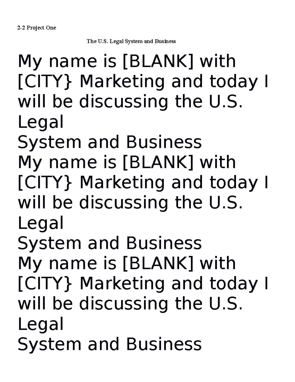 2-2 Project One - Assignment - 2-2 Project One The U. Legal System and ...