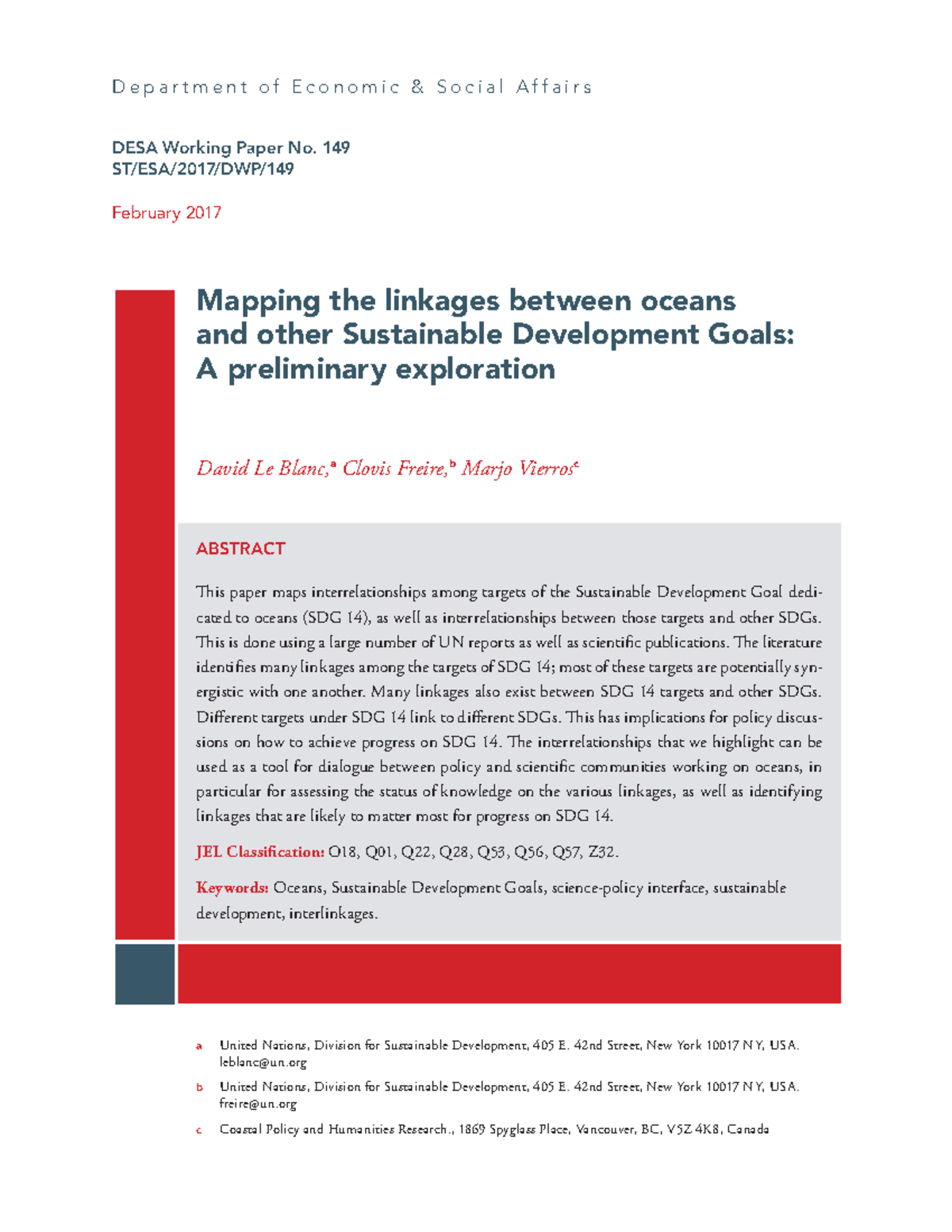 Mapping the linkages between oceans and other SDGs A preliminary ...