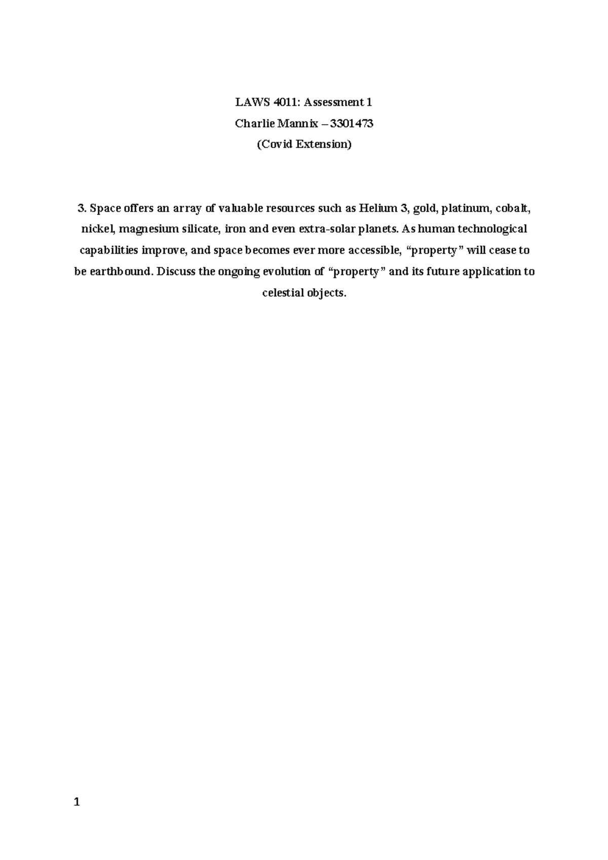 Property law essay 1 notes LAWS 4011 Assessment 1 Charlie Mannix