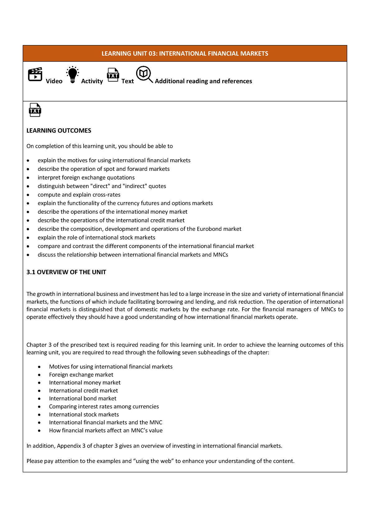 FIN4802 B0 LS05 003 MO - Chapter 3 Lecture Note - LEARNING UNIT 03 ...